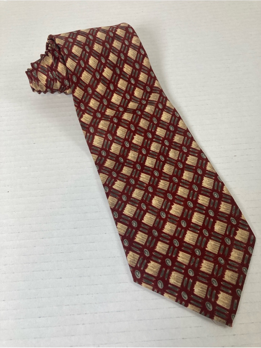 Vintage Christian Dior Monsieur Burgundy Geometric Silk Neck Tie París  Blue Tag